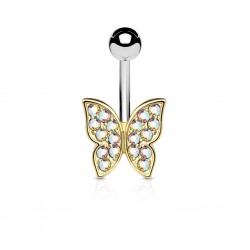 Piercing nombril papillon multistrass jaune (108)