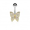 Piercing nombril papillon multistrass jaune (108)
