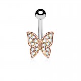 Piercing nombril papillon multistrass rose (108)
