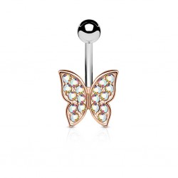 Piercing nombril papillon multistrass rose (108)