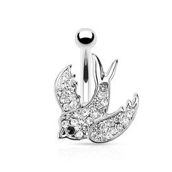Piercing nombril hirondelle strass transparents (165)