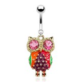 Piercing nombril hibou jaune aux yeux roses (74)
