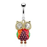 Piercing nombril hibou jaune aux yeux transparents (74)