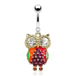 Piercing nombril hibou jaune aux yeux transparents (74)