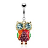 Piercing nombril hibou jaune aux yeux bleu-clair (74)