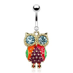 Piercing nombril hibou jaune aux yeux bleu-clair (74)