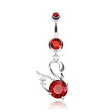 Piercing nombril cygne avec zircone rond rouge (15)