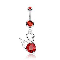 Piercing nombril cygne avec zircone rond rouge (15)