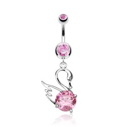 Piercing nombril cygne avec zircone rond rose (15)