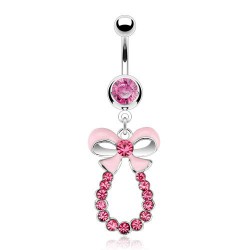 Piercing nombril noeud papillon 14 - Rose et cercle rose