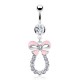 Piercing nombril noeud papillon 14 - Rose et cercle transparent