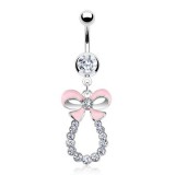 Piercing nombril noeud papillon 14 - Rose et cercle transparent