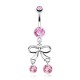 Piercing nombril noeud papillon 17 - Deux zircones ronds roses