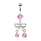 Piercing nombril noeud papillon 17 - Deux zircones ronds roses