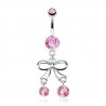 Piercing nombril noeud papillon 17 - Deux zircones ronds roses