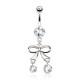 Piercing nombril noeud papillon 17 - Deux zircones ronds transparents