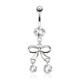 Piercing nombril noeud papillon 17 - Deux zircones ronds transparents