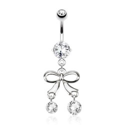 Piercing nombril noeud papillon 17 - Deux zircones ronds transparents