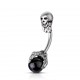 Piercing nombril gothique 02 - Crane gris et griffe gem noir