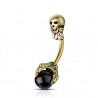 Piercing nombril gothique 02 - Crane jaune et griffe gem noir