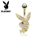 Piercing nombril Playboy 04 - Lapin plaqué-or oeil rouge