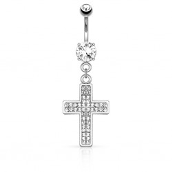 Piercing nombril croix 32 - Multistrass grise