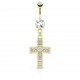 Piercing nombril croix 32 - Multistrass jaune