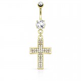 Piercing nombril croix 32 - Multistrass jaune