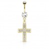 Piercing nombril croix 32 - Multistrass jaune