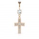Piercing nombril croix 32 - Multistrass rose