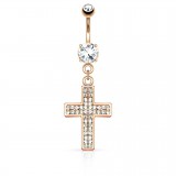Piercing nombril croix 32 - Multistrass rose