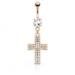 Piercing nombril croix 32 - Multistrass rose