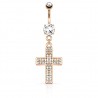 Piercing nombril croix 32 - Multistrass rose