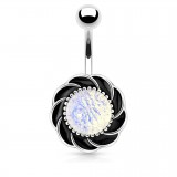 Piercing nombril pierre semi-précieuse 31 - Fleur pierre opalescente
