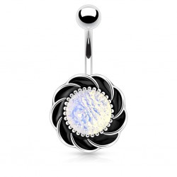 Piercing nombril pierre semi-précieuse 31 - Fleur pierre opalescente