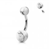 Piercing nombril pierre semi-précieuse 10 - Deux boules en howlite blanche