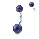 Piercing nombril pierre semi-précieuse 10 - Deux boules en sodalite bleue