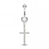 Piercing nombril croix 31 - Gris fine ligne de strass