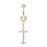 Piercing nombril croix 31 - Jaune fine ligne de strass