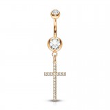 Piercing nombril croix 31 - Rose fine ligne de strass