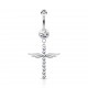 Piercing nombril croix 30 - Gris ligne de strass et ailes