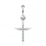 Piercing nombril croix 30 - Gris ligne de strass et ailes