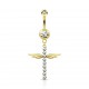 Piercing nombril croix 30 - Jaune ligne de strass et ailes