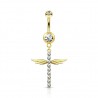 Piercing nombril croix 30 - Jaune ligne de strass et ailes