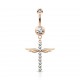 Piercing nombril croix 30 - Rose ligne de strass et ailes