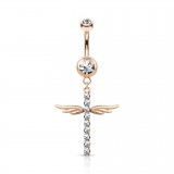 Piercing nombril croix 30 - Rose ligne de strass et ailes