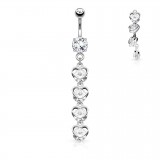 Piercing nombril coeur 64 - Gris quatre coeurs pendants