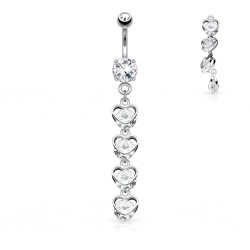 Piercing nombril coeur 64 - Gris quatre coeurs pendants