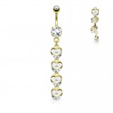 Piercing nombril coeur 64 - Jaune quatre coeurs pendants
