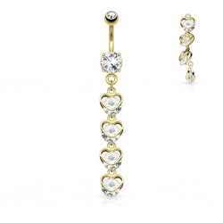 Piercing nombril coeur 64 - Jaune quatre coeurs pendants